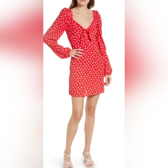 And Other Stories Red Floral Bow Smocked Women's Dress Size 4 NWOT - Picture 2 of 8